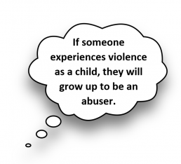 Speech bubble: If someone experiences violence as a child, they will grow up to be an abuser.